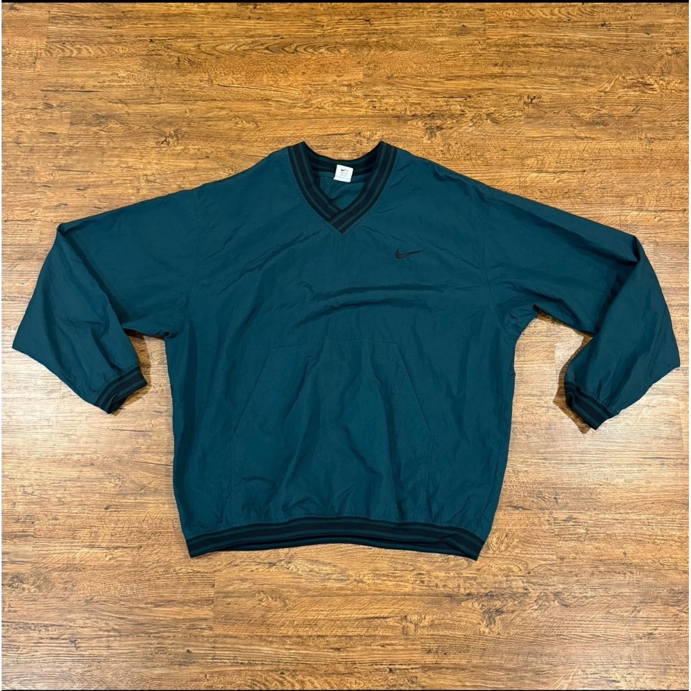 VTG Nike Green V Neck‎ Golf Casual Swoosh Pullover Windbreaker Sweatshirt Men XL - Picture 2 of 11
